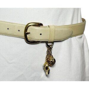 Anne Klein Oroton Womens size small leather belt Gold Buckle Dangle Lion Charms